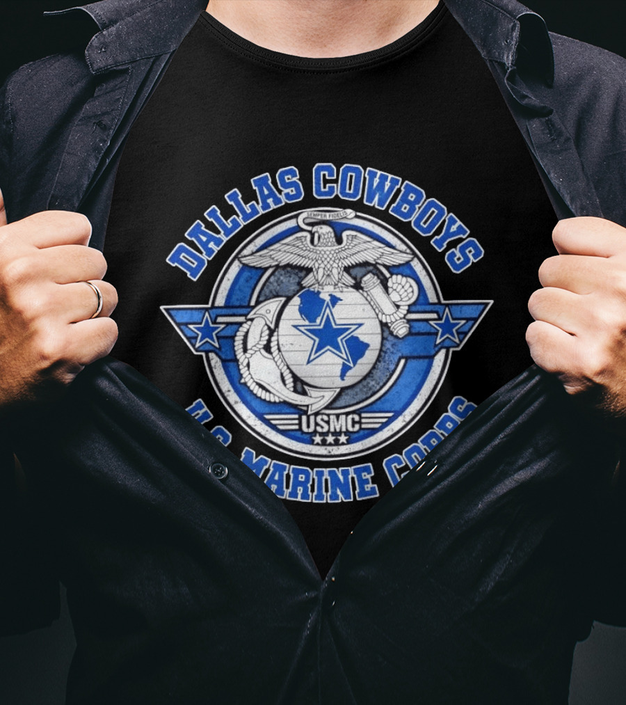 Dallas Cowboys US Marine Corps Semper Fidelis USMC Logo Football Team And Military T-Shirt