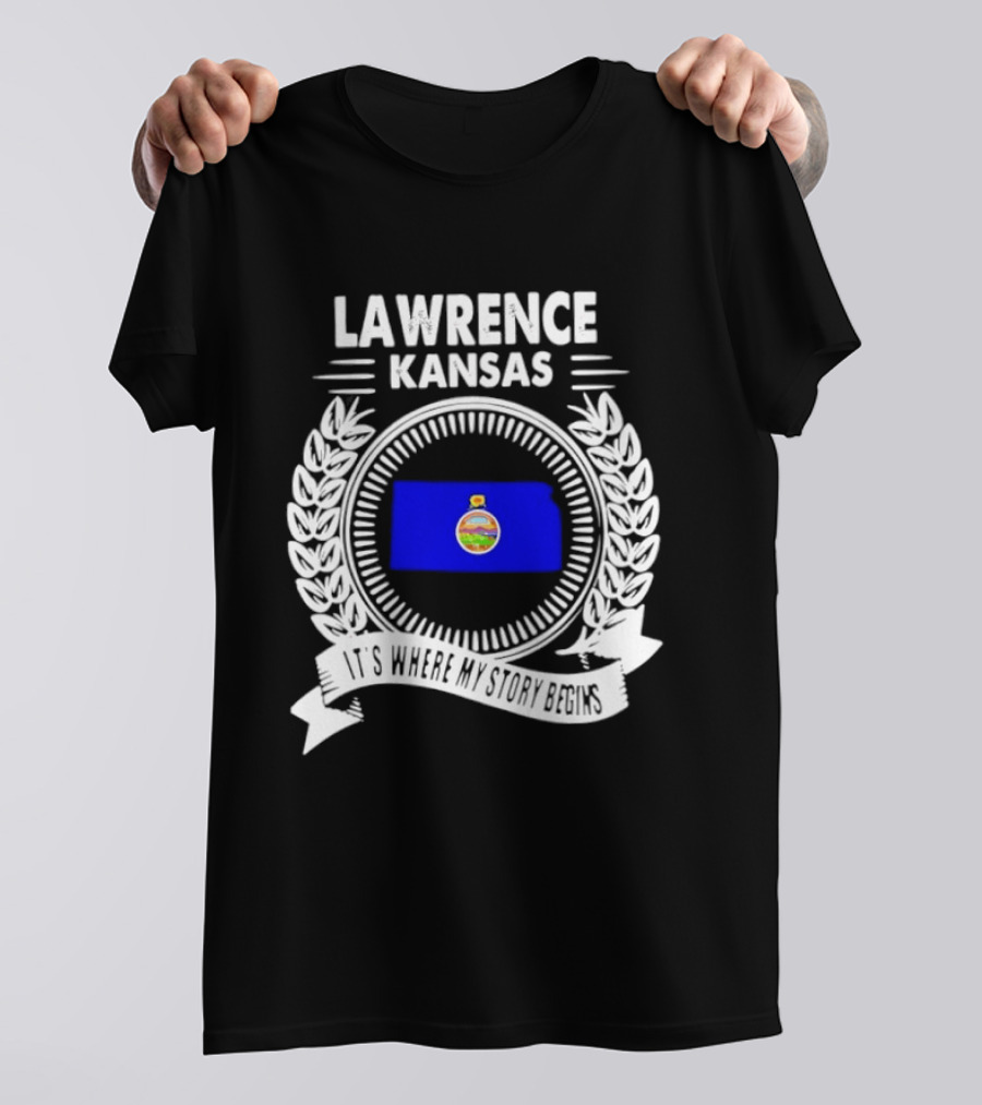 Lawrence Kansas City Flag Emblem Where My Story Begins T-Shirt