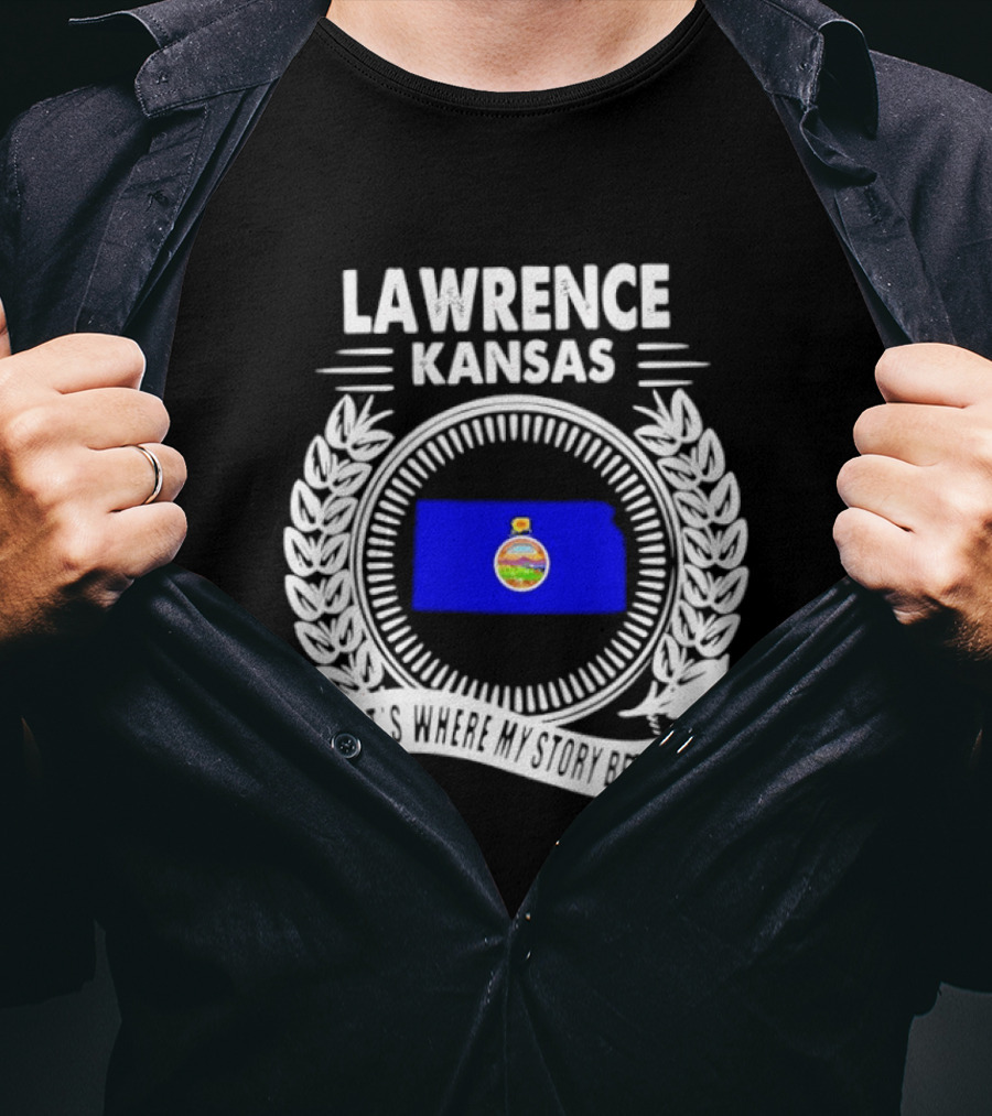 Lawrence Kansas City Flag Emblem Where My Story Begins T-Shirt
