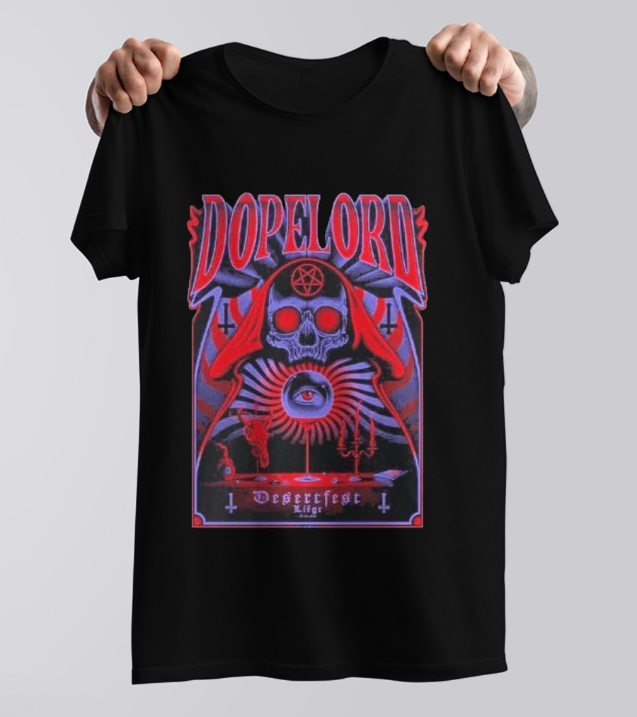 Dopelord Desertfest Liège 2026 Gig With Skull And Pentagram T-Shirt