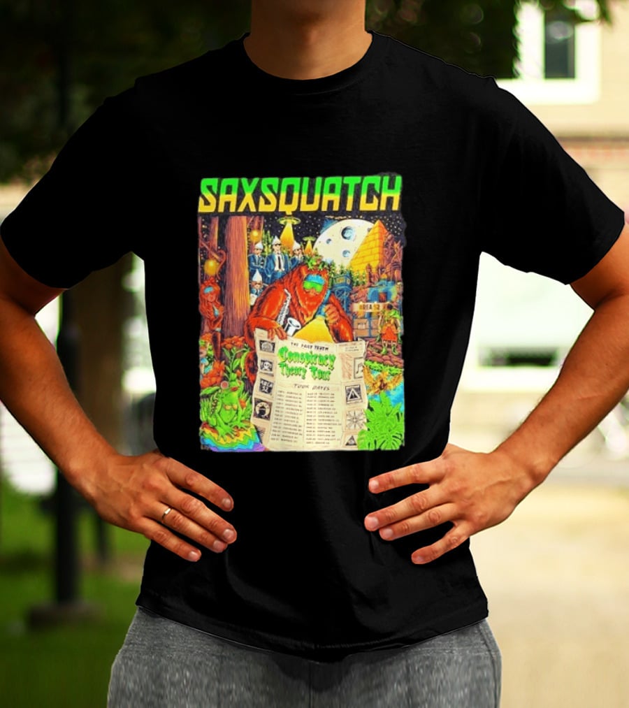 Saxsquatch The Past Truth Conspiracy Theory Tour 2026 Area 52 Moon Pyramid Tour Dates T-Shirt