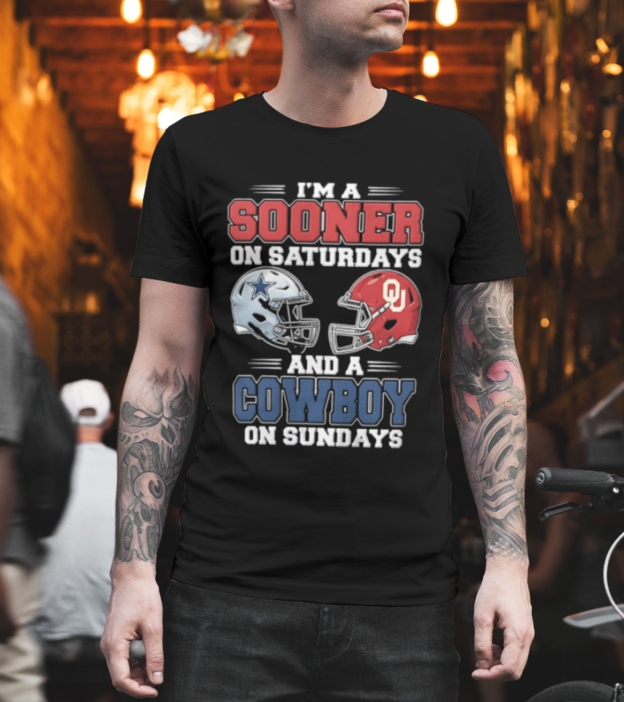I'm A Sooner On Saturdays And A Cowboy On Sundays Football Helmets T-Shirt