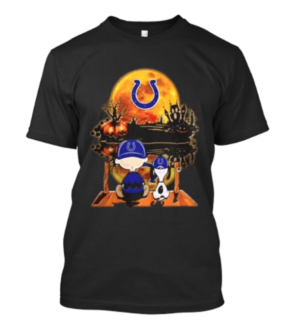 Indianapolis Colts Peanuts Halloween Pumpkin Moonlit Scene Snoopy Charlie Brown T-Shirt