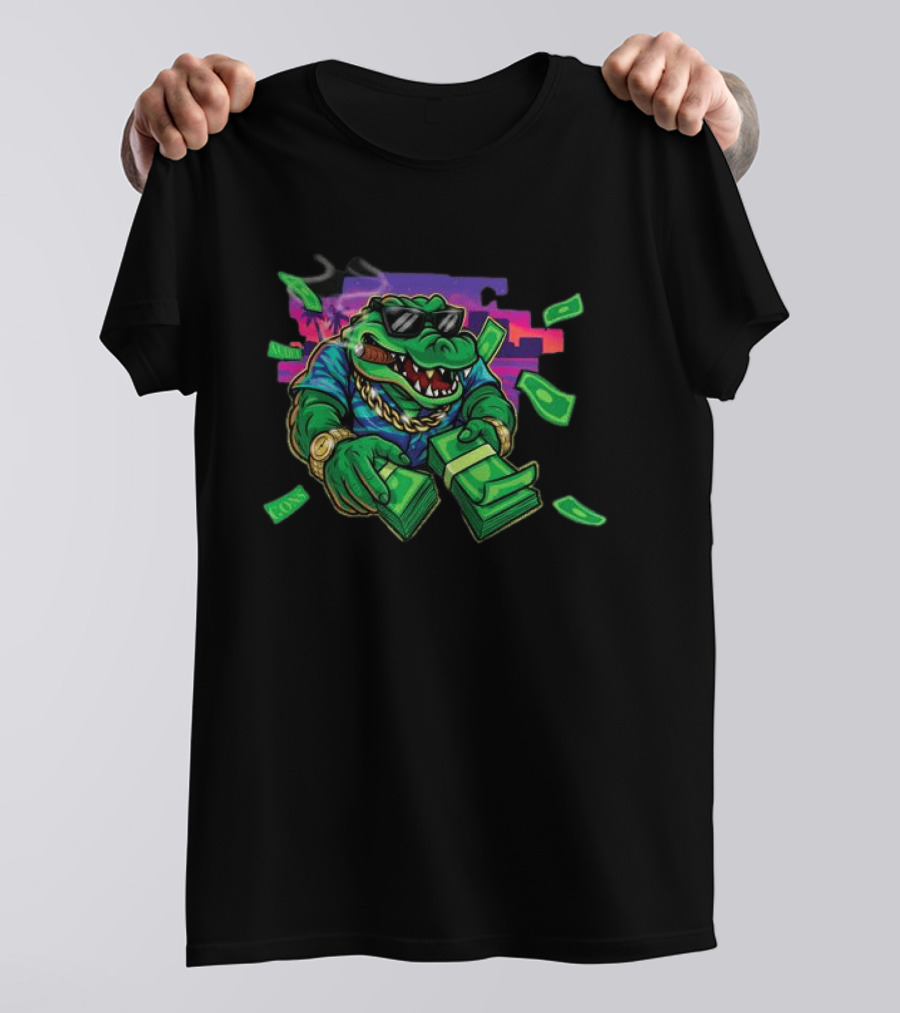 The Wynwood Walls Store Gons Audet Vice City Stylish Cigar Smoking Alligator With Sunglasses And Money T-Shirt