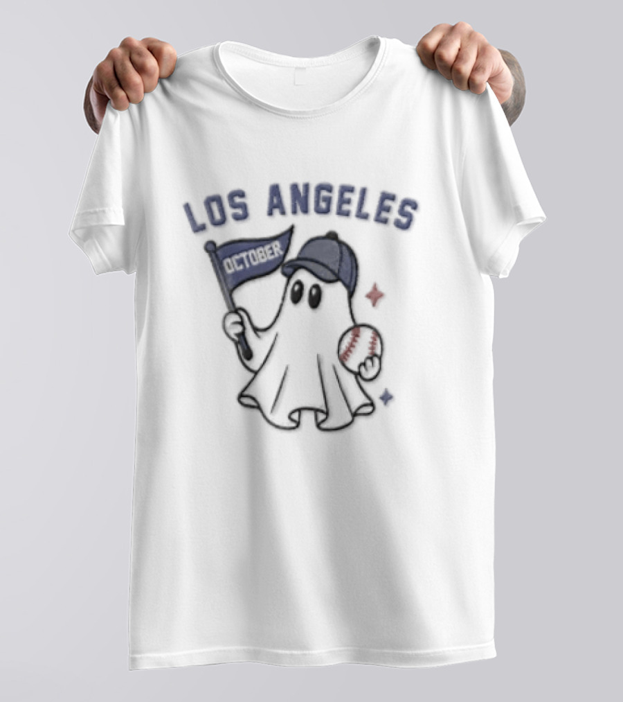 Los Angeles Dodgers Ghost With Flag And Baseball Cap T-Shirt