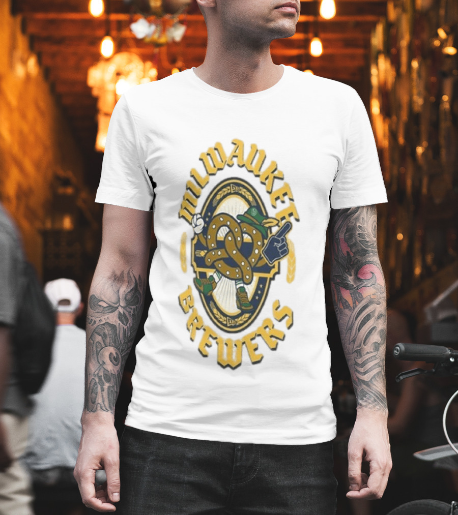 Milwaukee Brewers Oktoberfest Pretzel Character Baseball T-Shirt