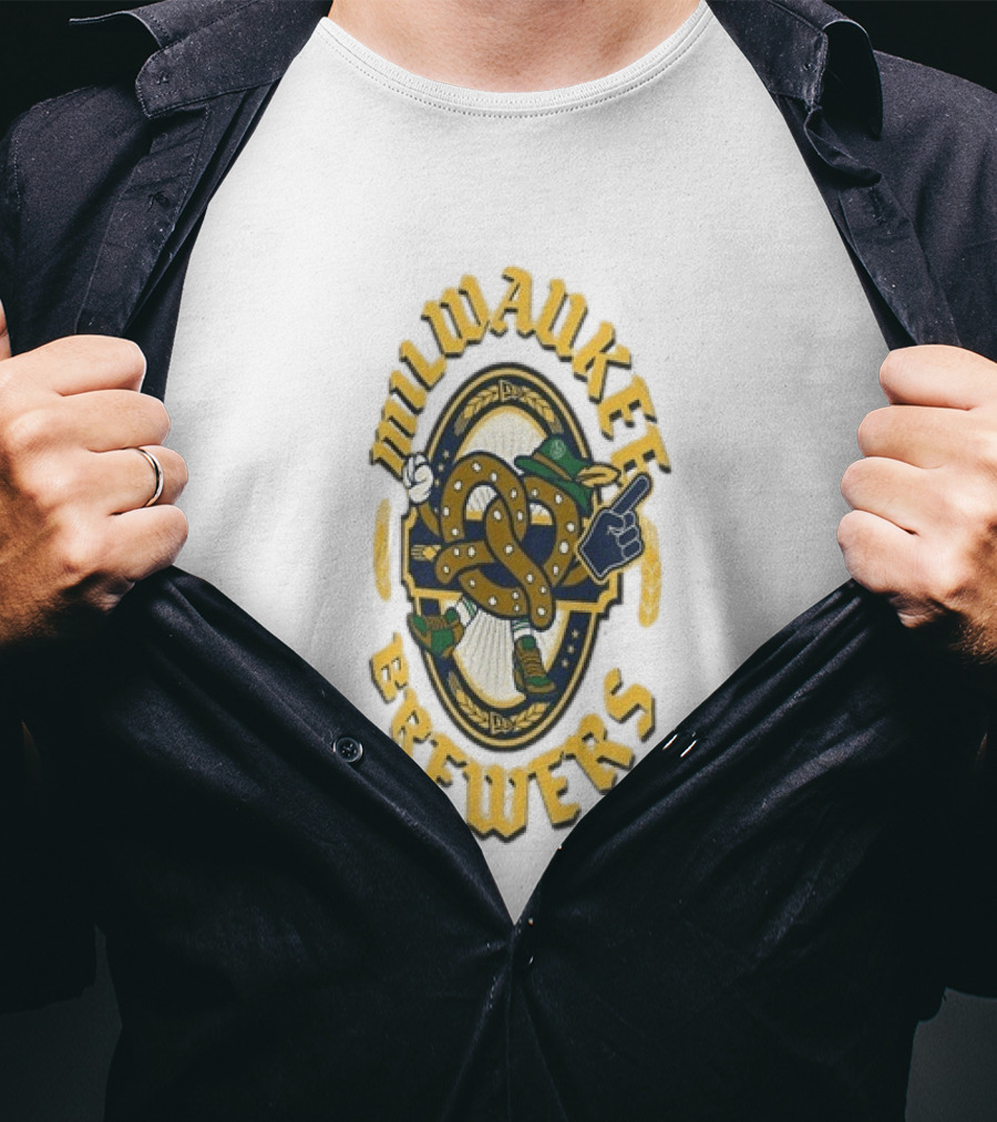 Milwaukee Brewers Oktoberfest Pretzel Character Baseball T-Shirt