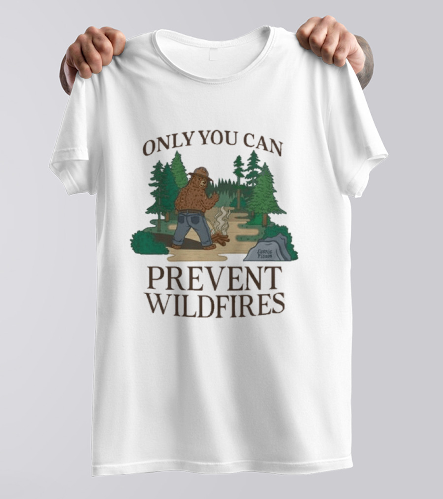 Smokey Bear Only You Can Prevent Wildfires Scenic Forest Scene T-Shirt