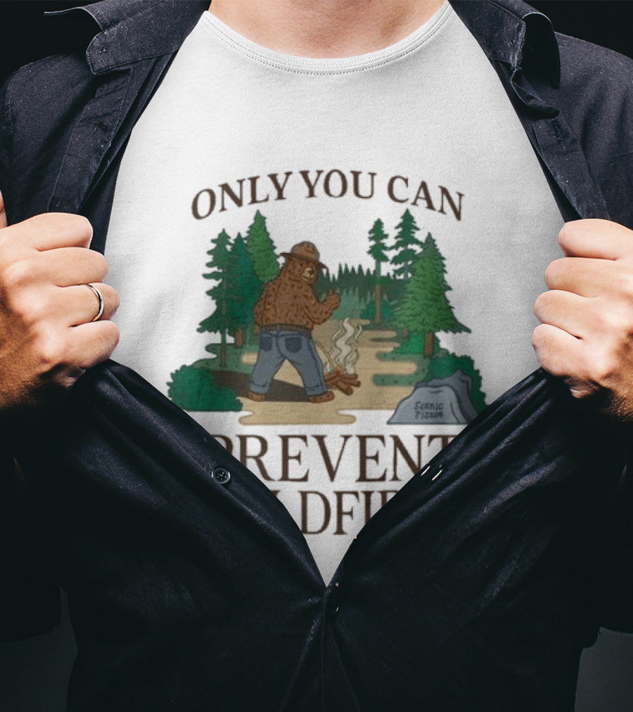 Smokey Bear Only You Can Prevent Wildfires Scenic Forest Scene T-Shirt
