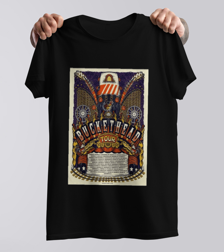 Buckethead 2026 Tour Psychedelic Rock Art With Guitars And Illustrations T-Shirt