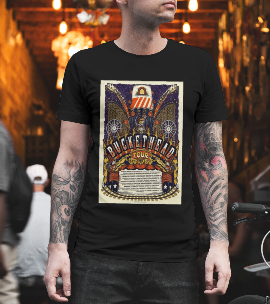 Buckethead 2026 Tour Psychedelic Rock Art With Guitars And Illustrations T-Shirt