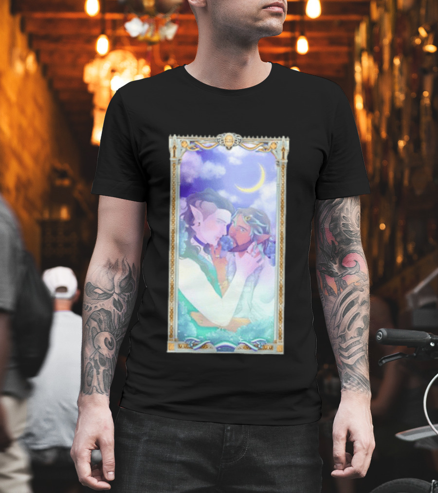 Fantasy Elf Couple 2026 Pride Moon Constellation Floral Romance T-Shirt