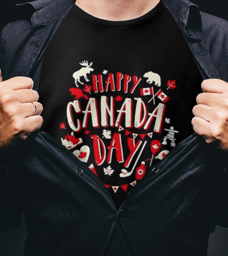 Happy Canada Day Moose Maple Leaf Flag Celebration T-Shirt