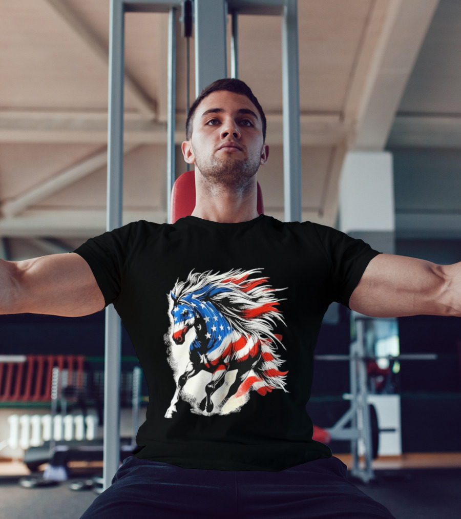 Patriotic Gallop Horse American Flag 4th Of July USA 2026 T-Shirt