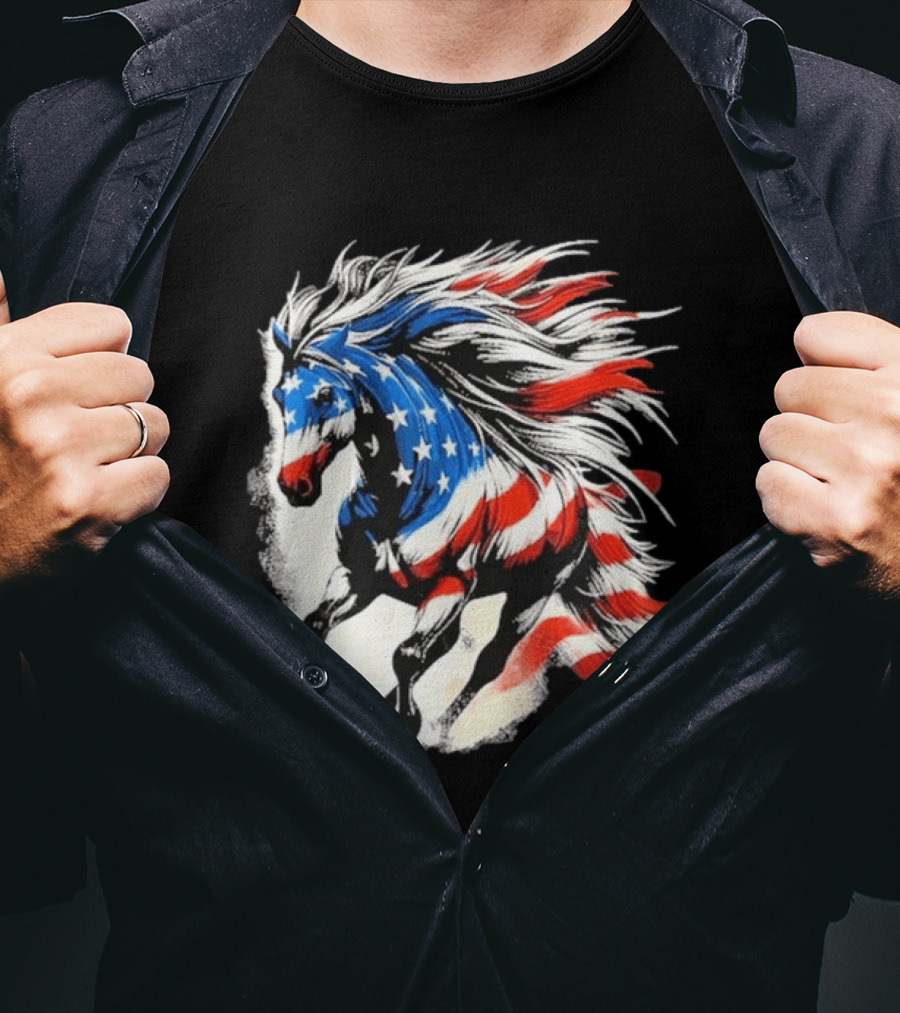 Patriotic Gallop Horse American Flag 4th Of July USA 2026 T-Shirt