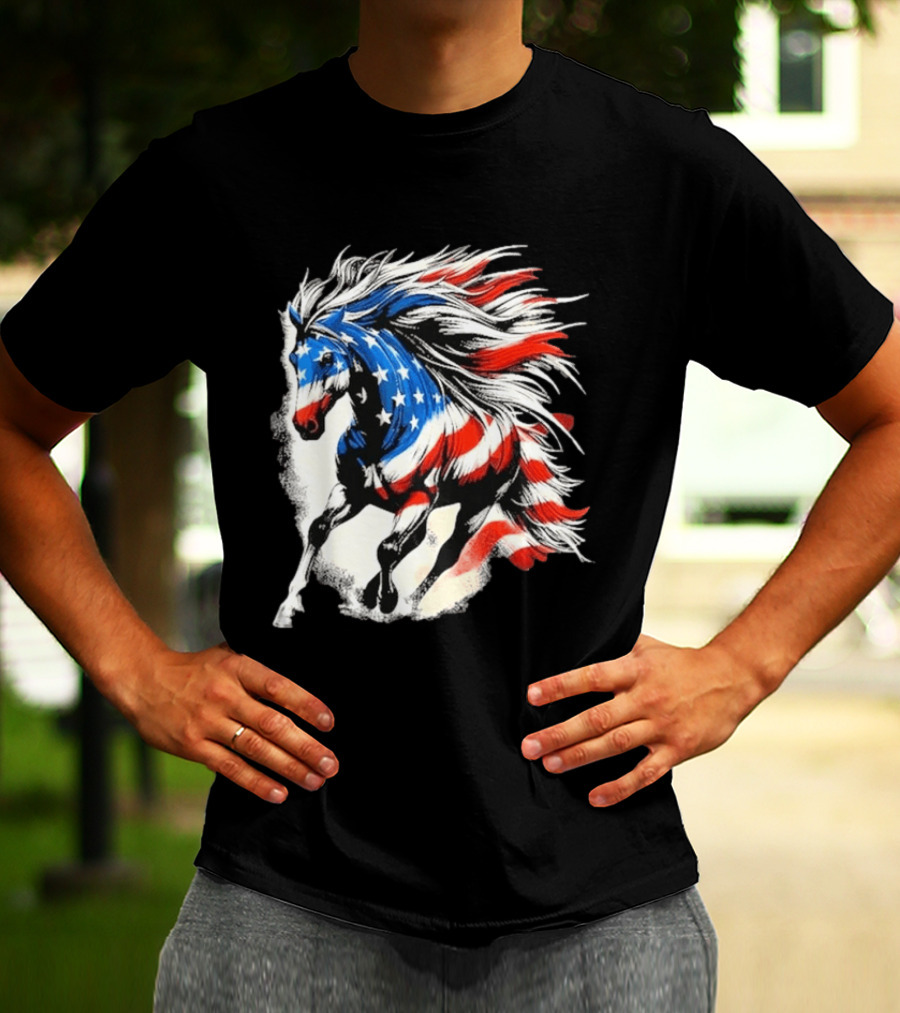 Patriotic Gallop Horse American Flag 4th Of July USA 2026 T-Shirt