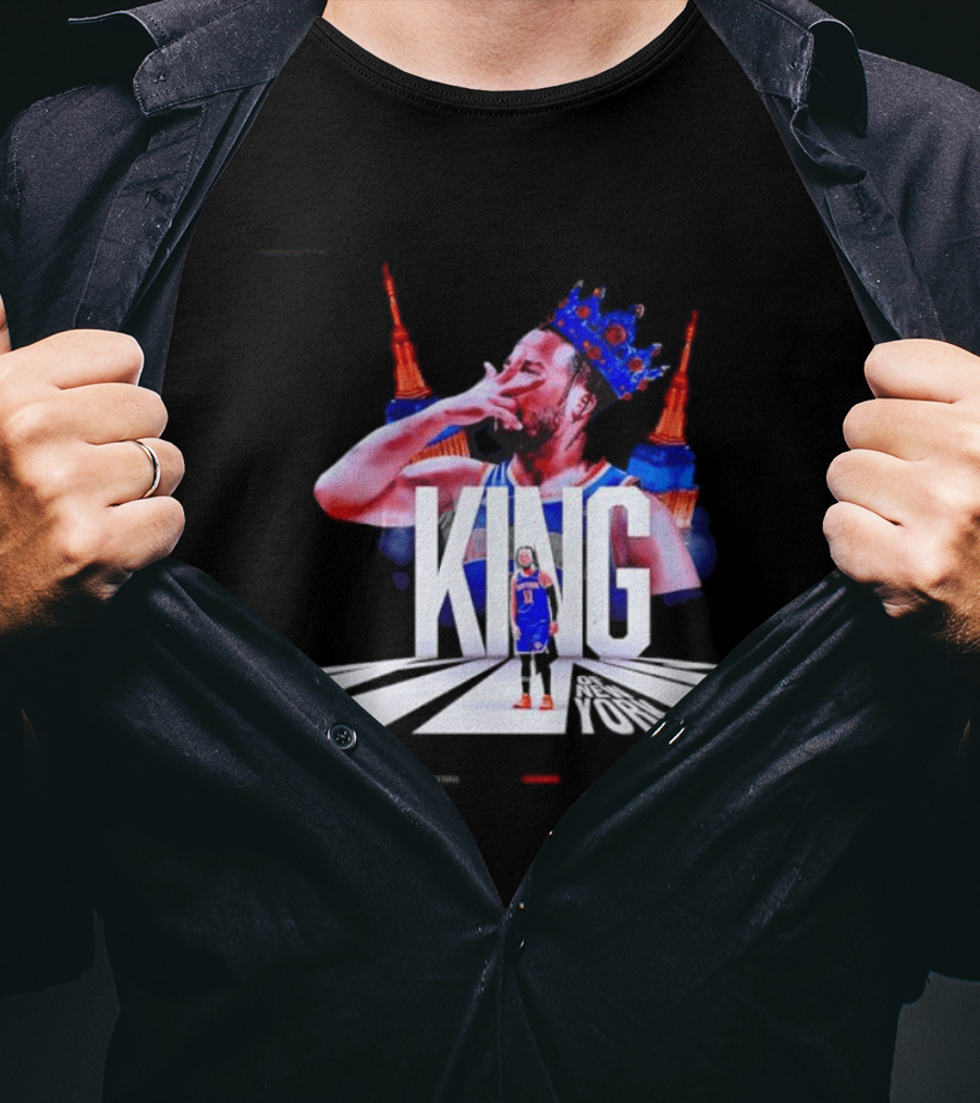 King Of New York Jalen Brunson Crown Basketball Statue Liberty Skyline T-Shirt