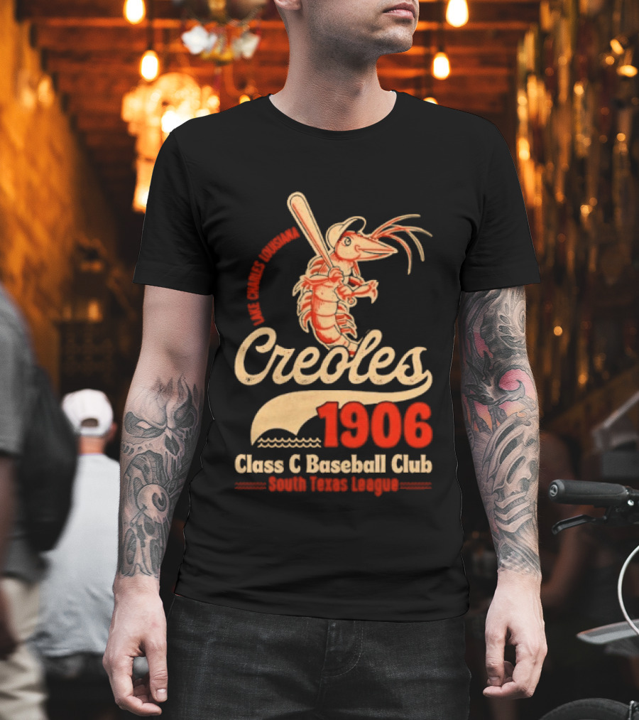 Lake Charles Louisiana Creoles 1906 Class C Baseball Club South Texas League Crawfish Baseball Bat T-Shirt