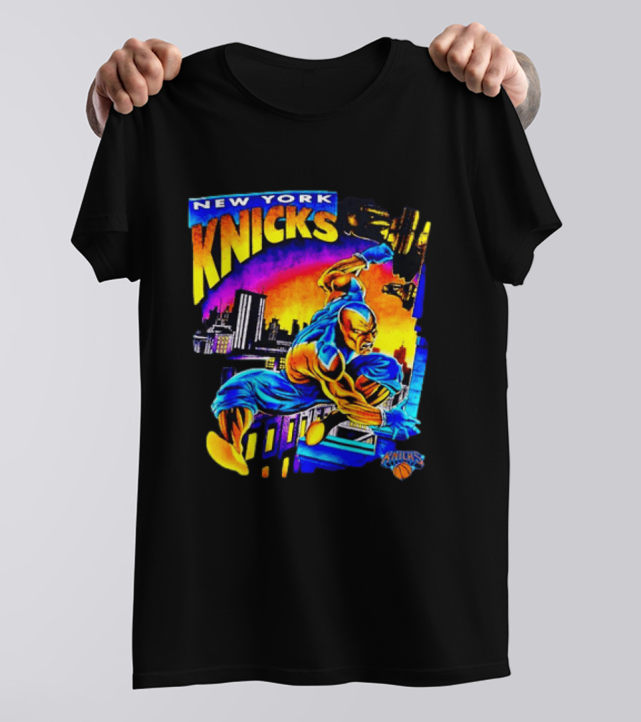 New York Knicks Superhero Action Skyline Scene T-Shirt