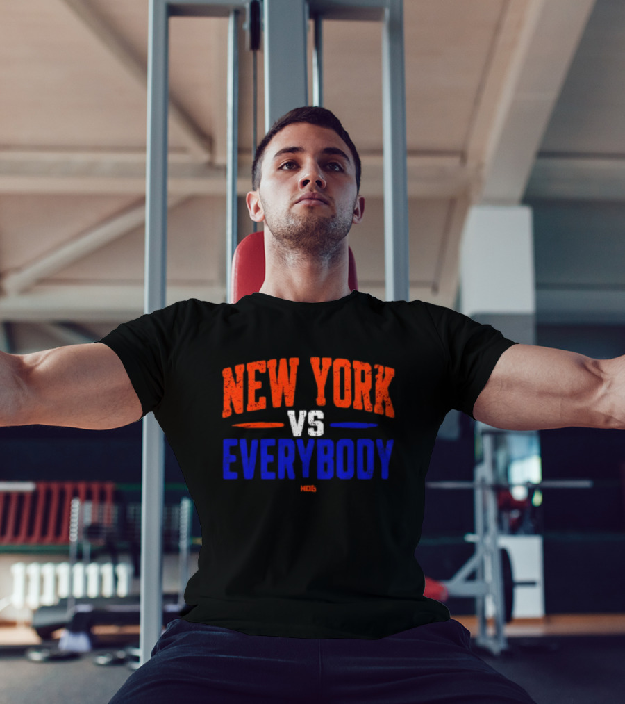 New York Vs Everybody Bold Red White Blue Distressed T-Shirt