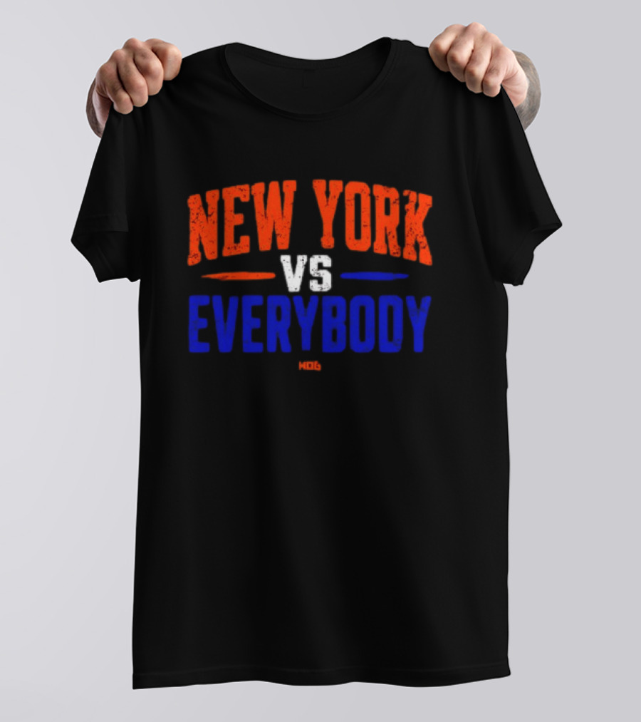 New York Vs Everybody Bold Red White Blue Distressed T-Shirt
