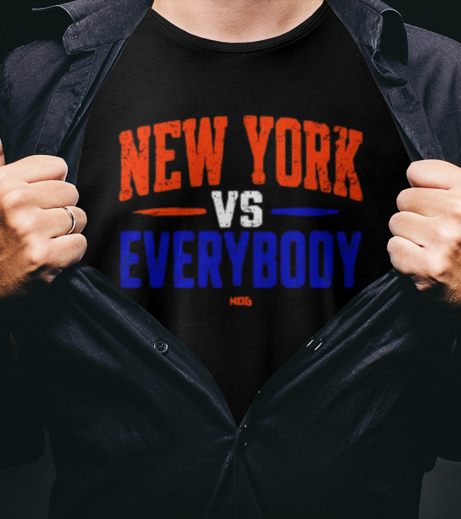 New York Vs Everybody Bold Red White Blue Distressed T-Shirt