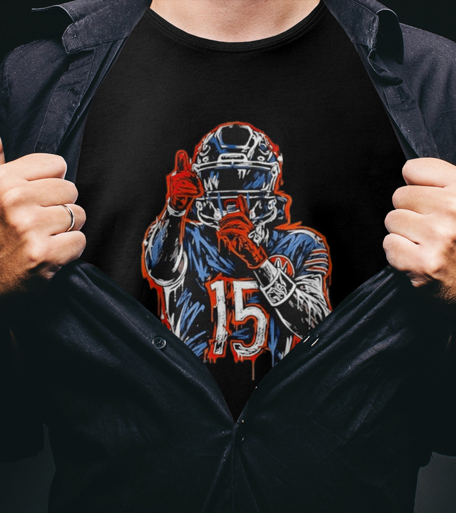 Rome Odunze Chicago Bears Number 15 Football Art Quietly Building T-Shirt