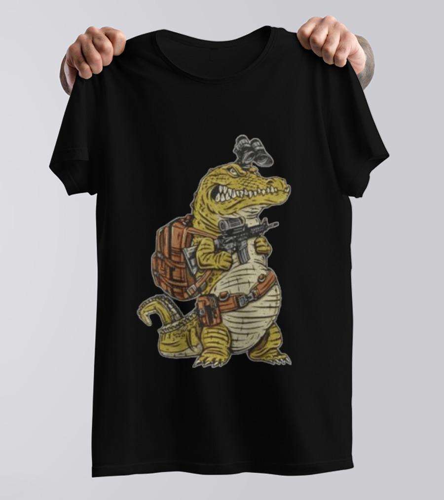 Tactical Alligator With Firearm And Backpack T-Shirt