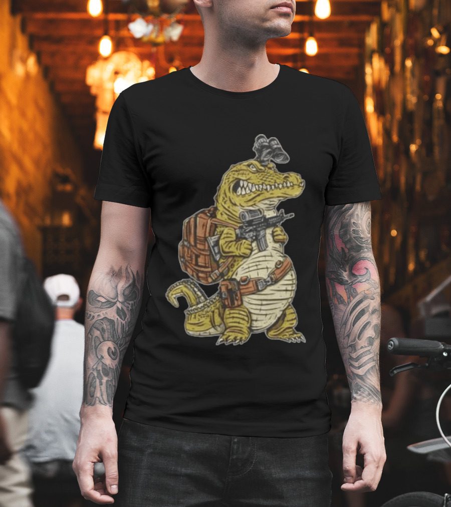 Tactical Alligator With Firearm And Backpack T-Shirt