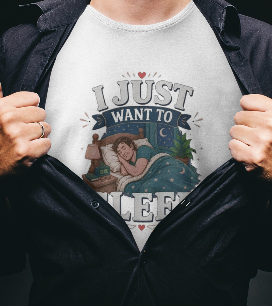 I Just Want To Sleep Cozy Bed Nighttime Scene T-Shirt
