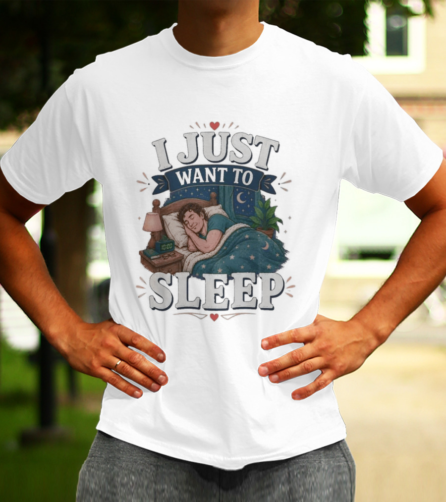 I Just Want To Sleep Cozy Bed Nighttime Scene T-Shirt