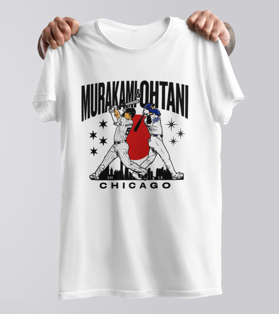 Murakami Ohtani Chicago LA Baseball Rivalry Japan Red Sun Skyline T-Shirt