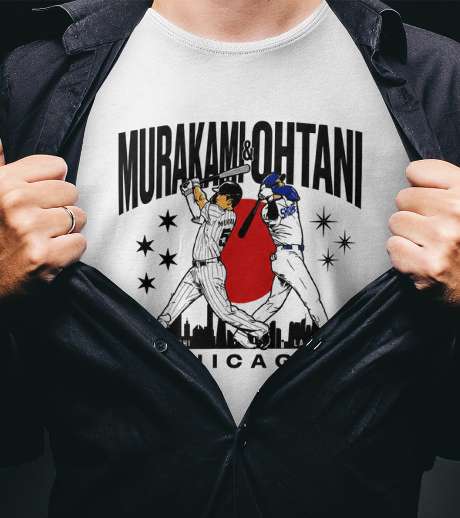Murakami Ohtani Chicago LA Baseball Rivalry Japan Red Sun Skyline T-Shirt