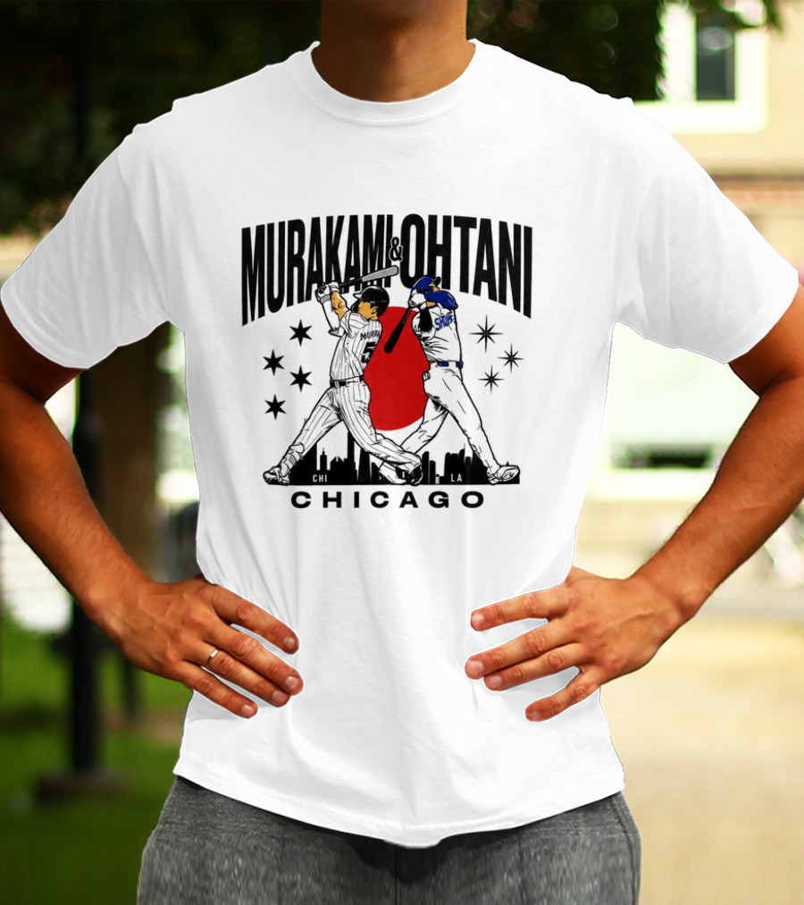 Murakami Ohtani Chicago LA Baseball Rivalry Japan Red Sun Skyline T-Shirt