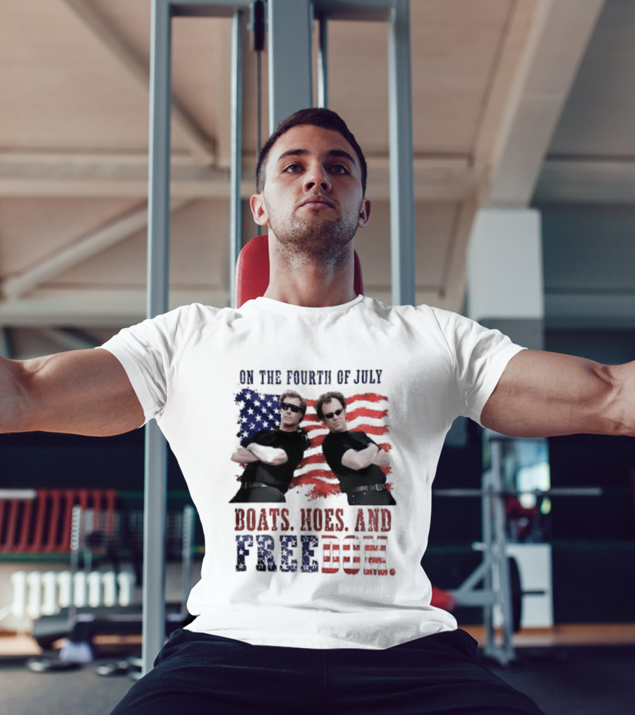 On The Fourth Of July Boats Hoes And Freedom Step Brothers American Flag T-Shirt