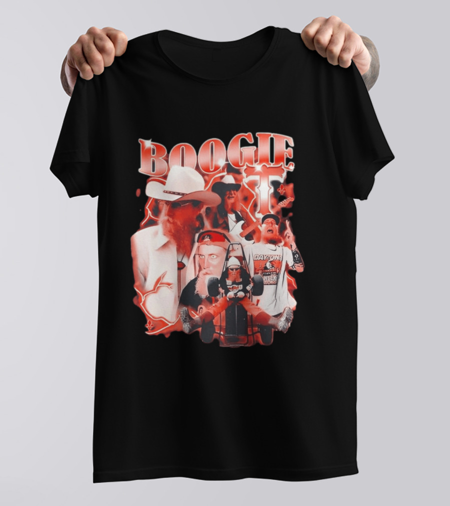 Boogie Get Faced Cowboy Hat Guitar Racing Collage T-Shirt