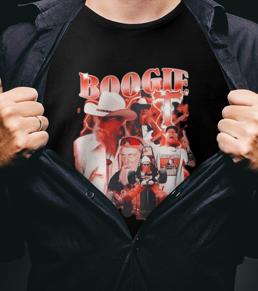 Boogie Get Faced Cowboy Hat Guitar Racing Collage T-Shirt
