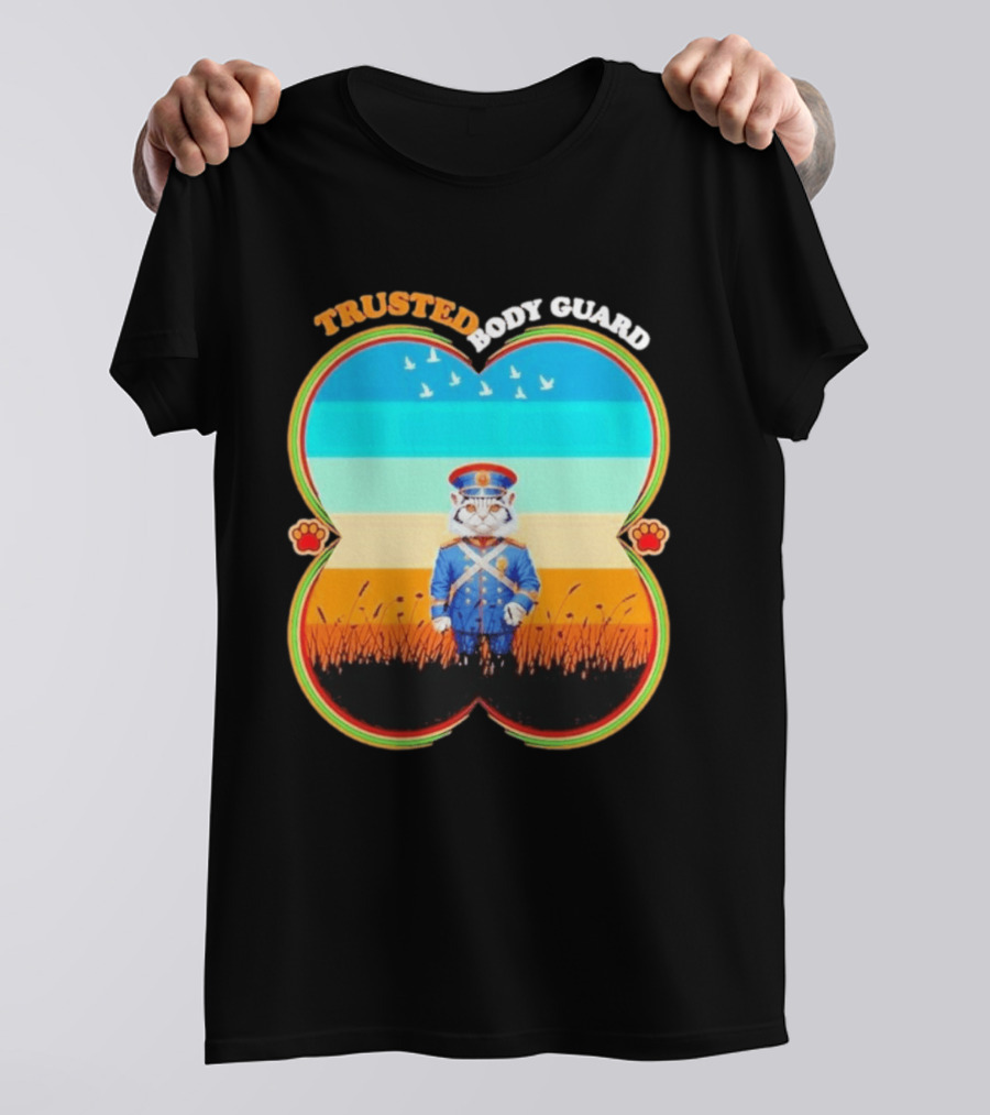 Trusted Body Guard Cat In Uniform With Sunset And Bird T-Shirt