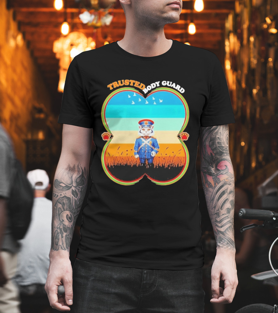 Trusted Body Guard Cat In Uniform With Sunset And Bird T-Shirt
