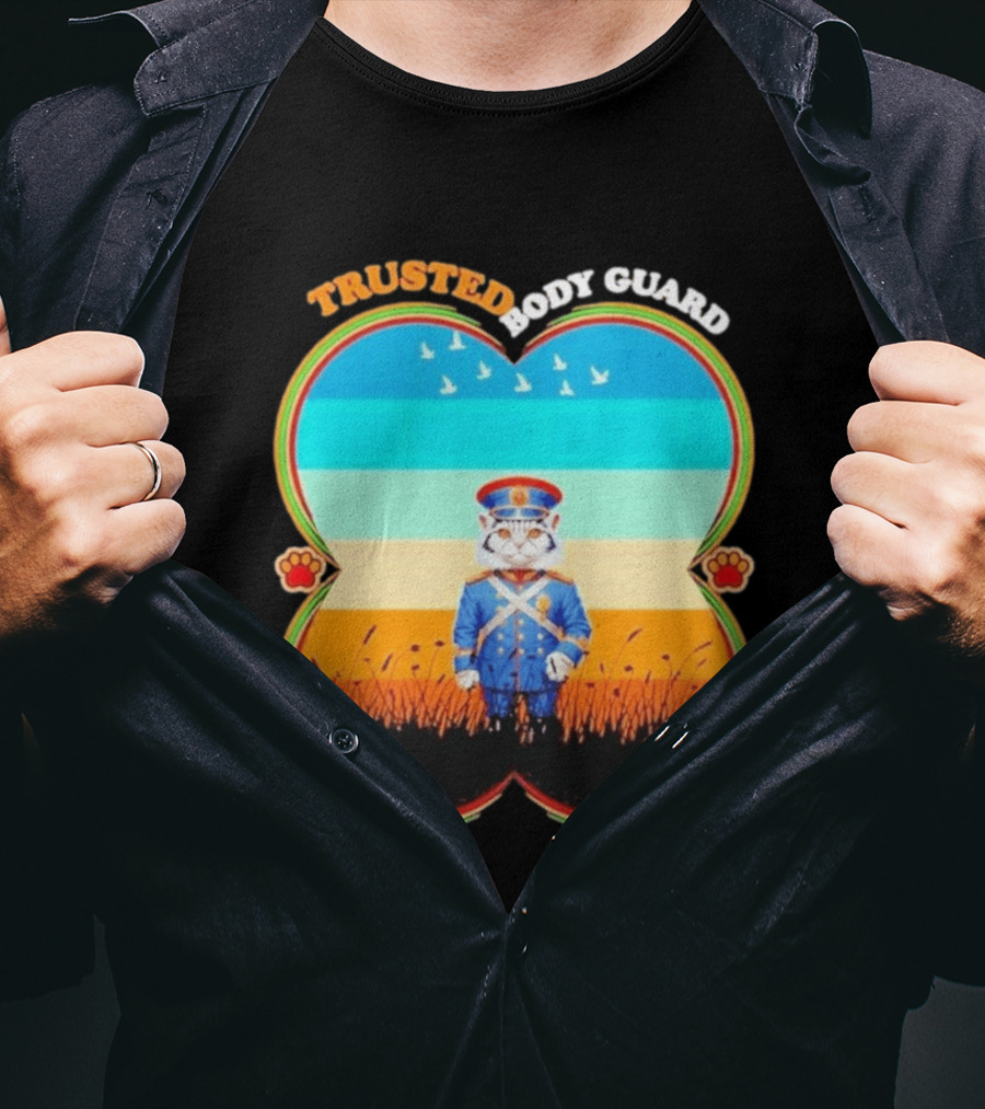 Trusted Body Guard Cat In Uniform With Sunset And Bird T-Shirt