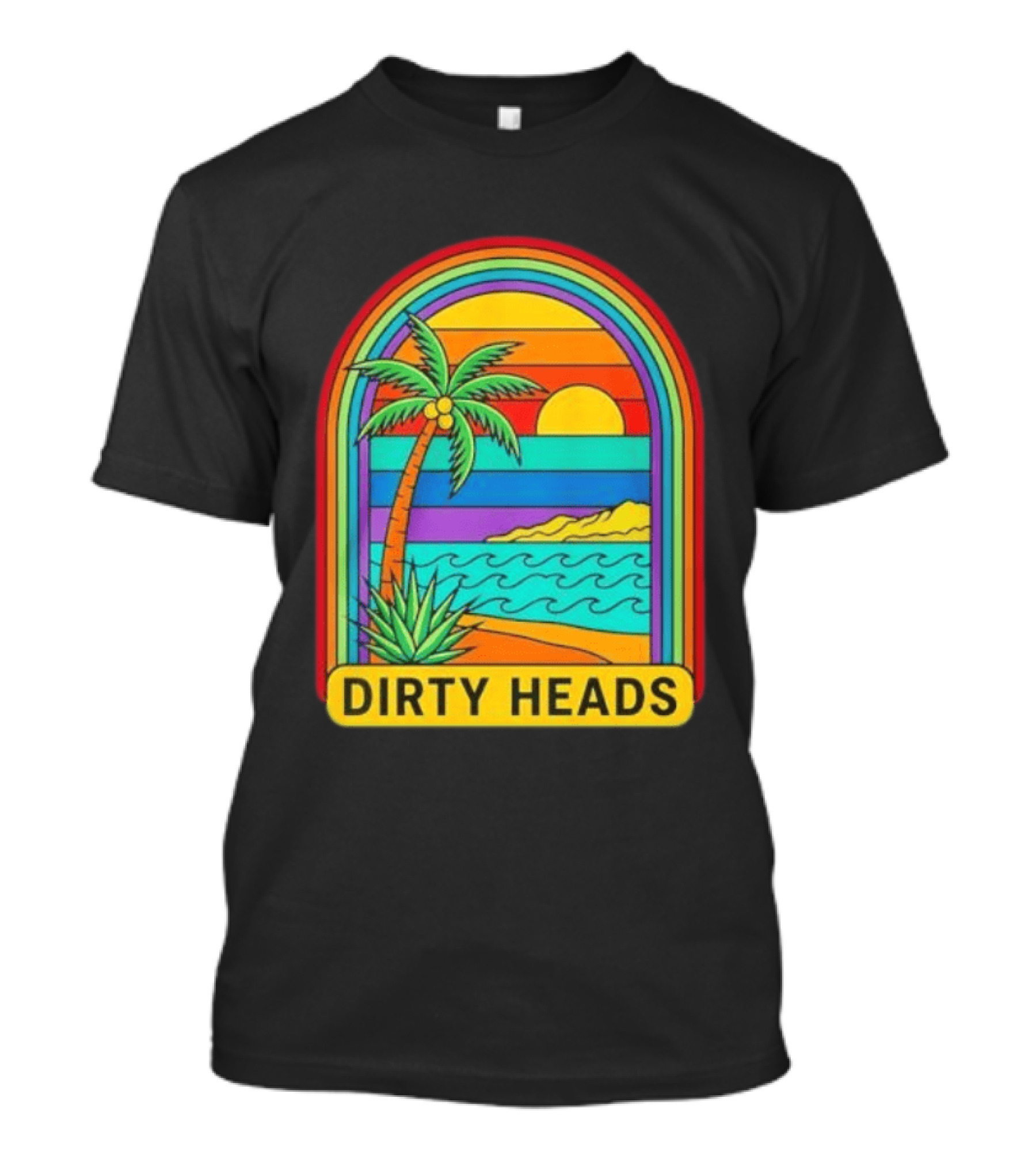 Dirty Heads Vibrant Sunset Beach Scene With Palm Tree And Waves T-Shirt