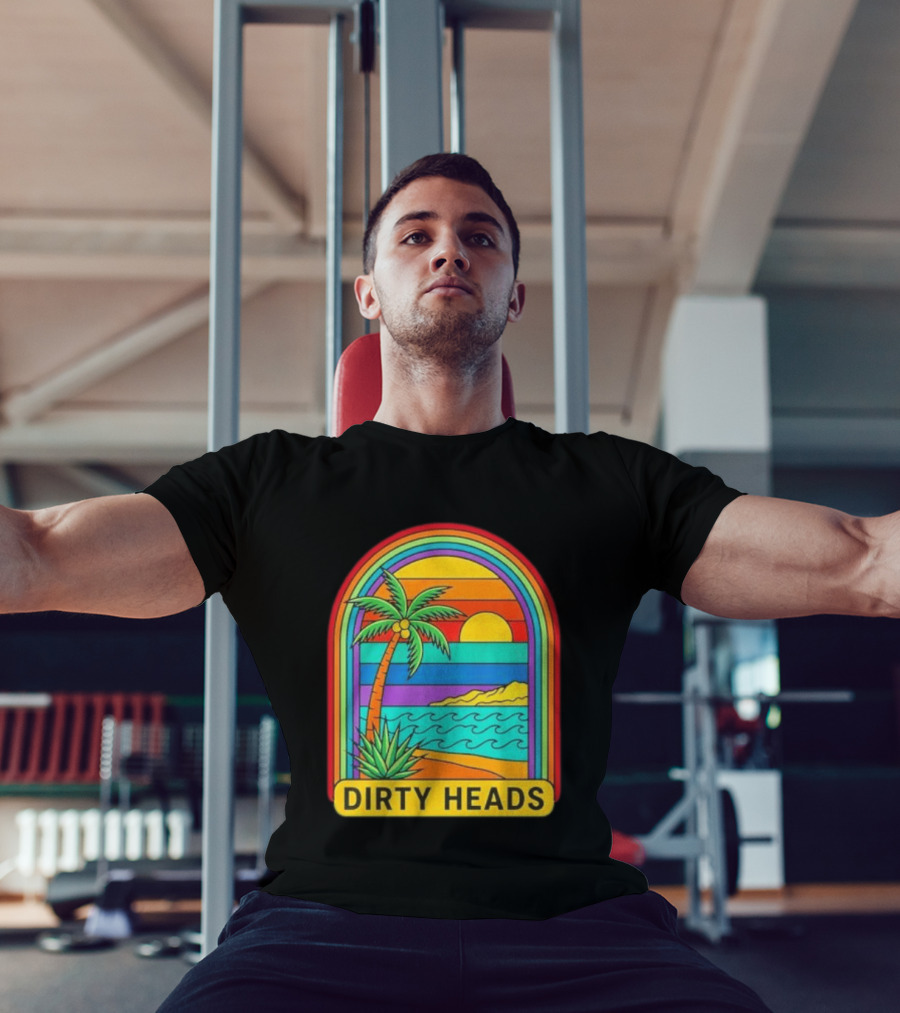 Dirty Heads Vibrant Sunset Beach Scene With Palm Tree And Waves T-Shirt