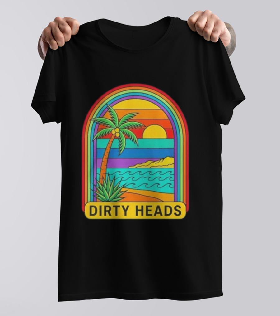 Dirty Heads Vibrant Sunset Beach Scene With Palm Tree And Waves T-Shirt