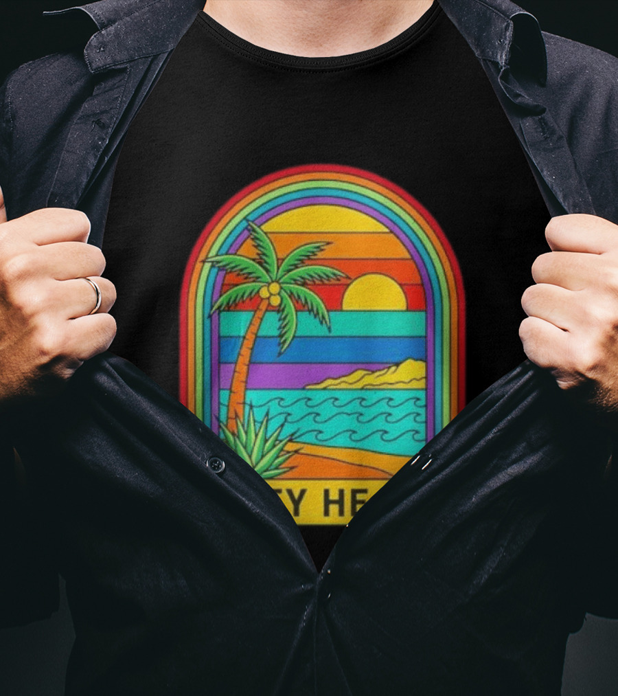 Dirty Heads Vibrant Sunset Beach Scene With Palm Tree And Waves T-Shirt