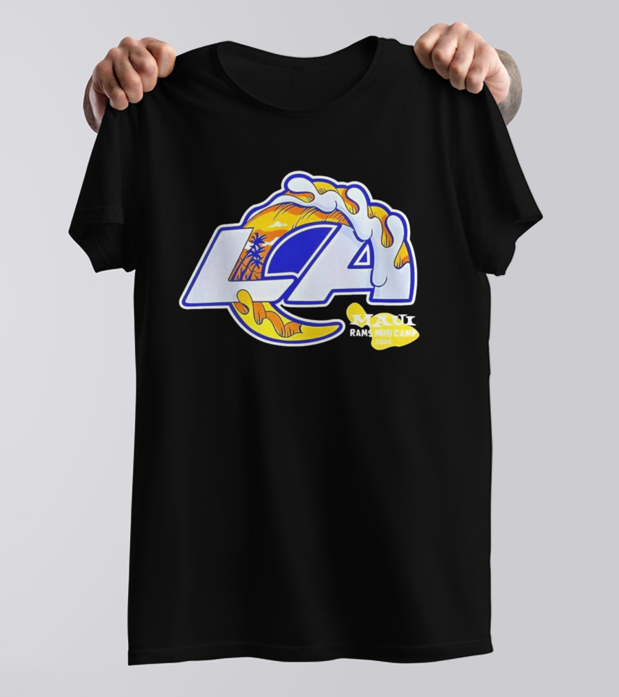 Los Angeles Rams Maui 2026 Minicamp Wave Logo Palm Trees Sun Island T-Shirt