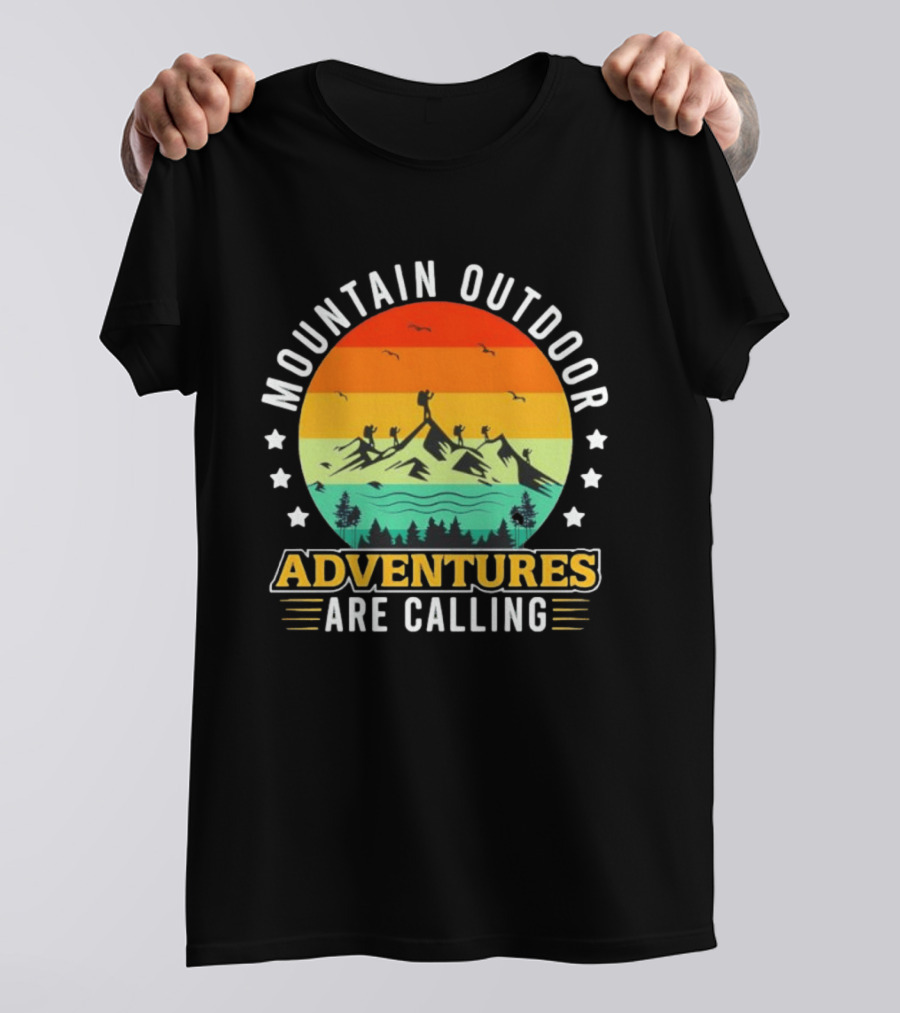 Mountain Outdoor Adventures Are Calling Vintage Sunset Hiking T-Shirt