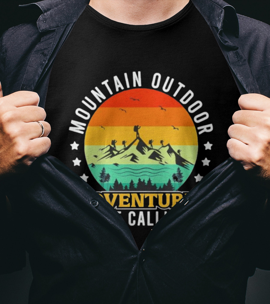 Mountain Outdoor Adventures Are Calling Vintage Sunset Hiking T-Shirt