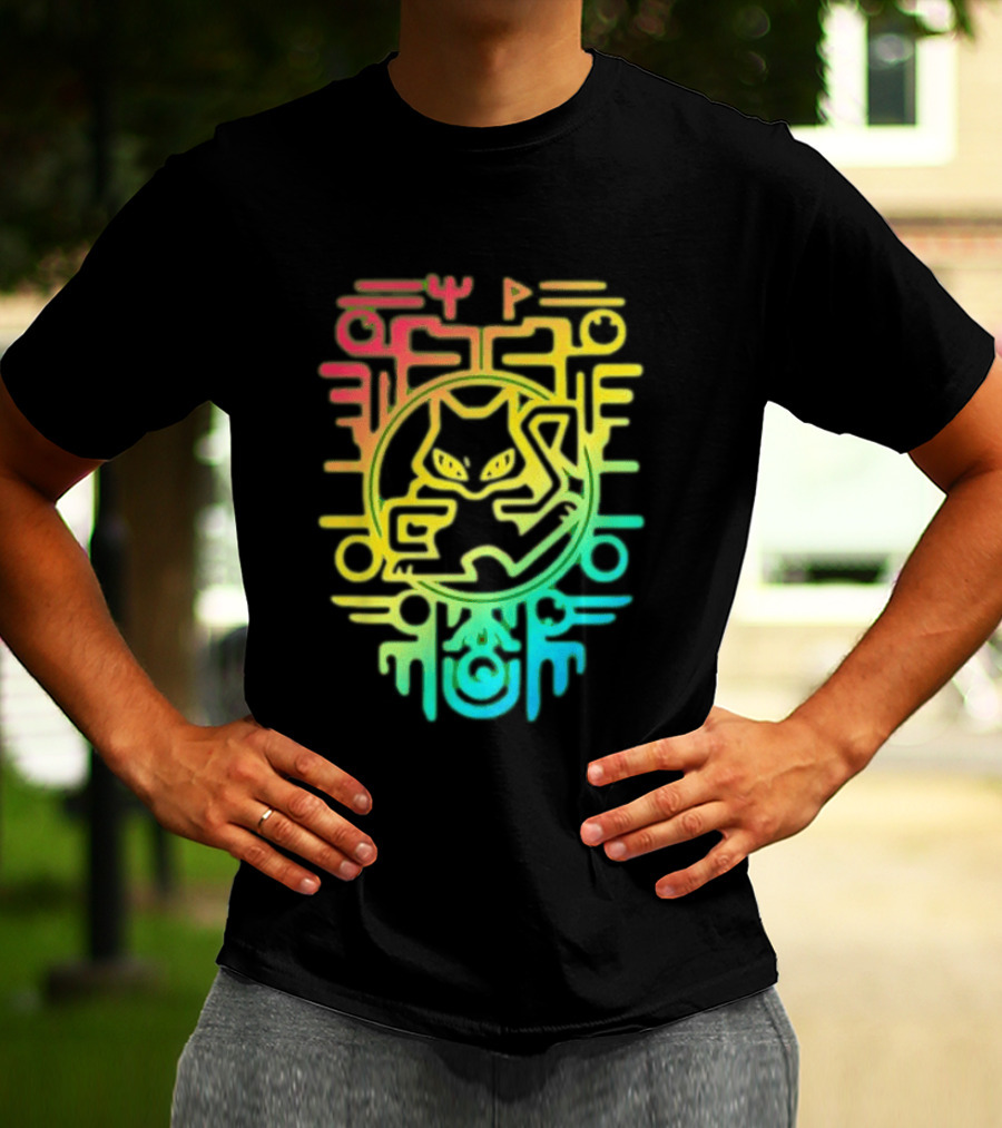 Og Ancient Mew And Mewtwo Pokemon Holographic Hieroglyphic T-Shirt
