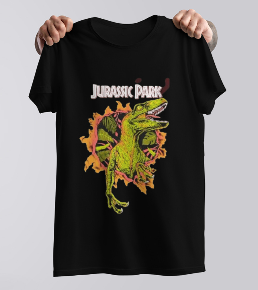Velociraptor Jurassic Park Dinosaur Breaking Through Wall T-Shirt