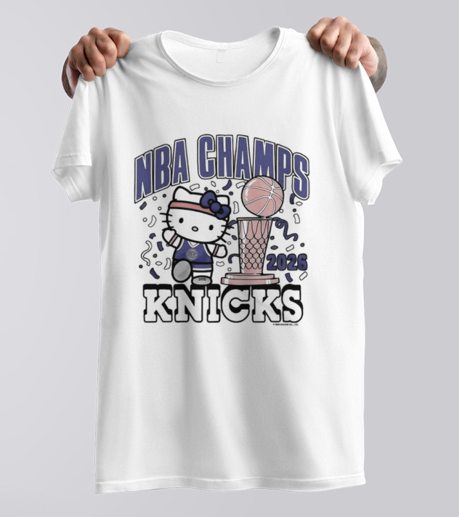 NBA Champs 2026 Knicks Hello Kitty Basketball Celebration T-Shirt